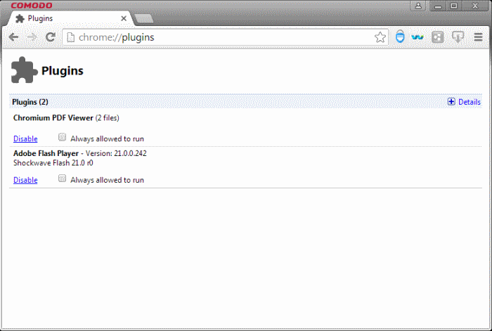 Comodo browser flash player